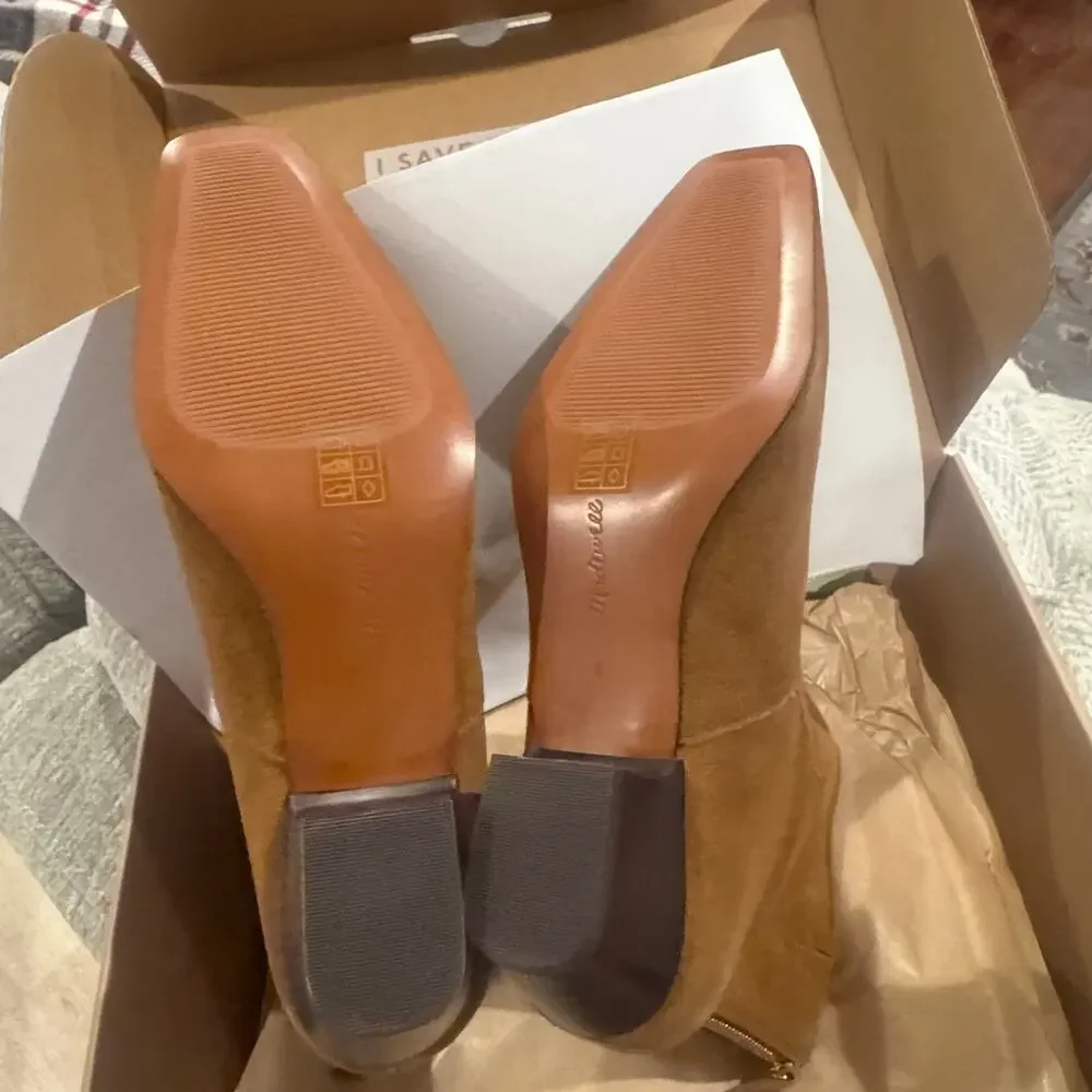 Madewell The Lexie Ankle Boot Square Toe Warm Chestnut Suede Leather Size 8 NWB
